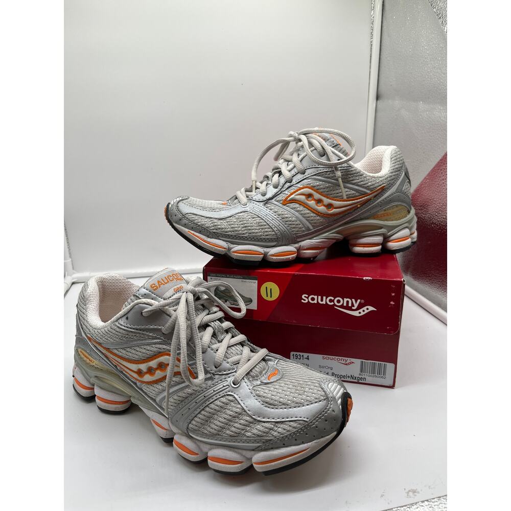 Saucony Grid Propel Nxgen Silver Orange Athletic Running Shoes Womens 9 1931-4